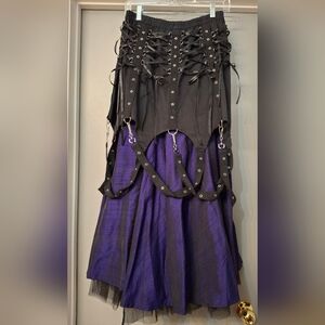 Dark Star Gothic Black and Purple Corset Strap Skirt